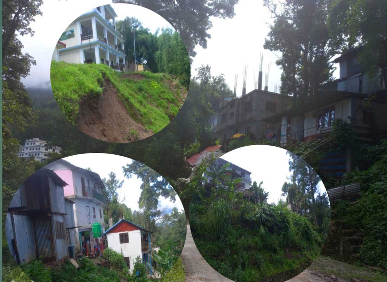 अविरल बर्षाको कारण तामाकोशी गाउँपालिका वडा नम्बर ४ मालु डाँडागाउँमा रहेको रमेश खड्काको घर उच्च जोखिममा
